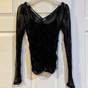 DKNY Black Sheer Lace Blouse